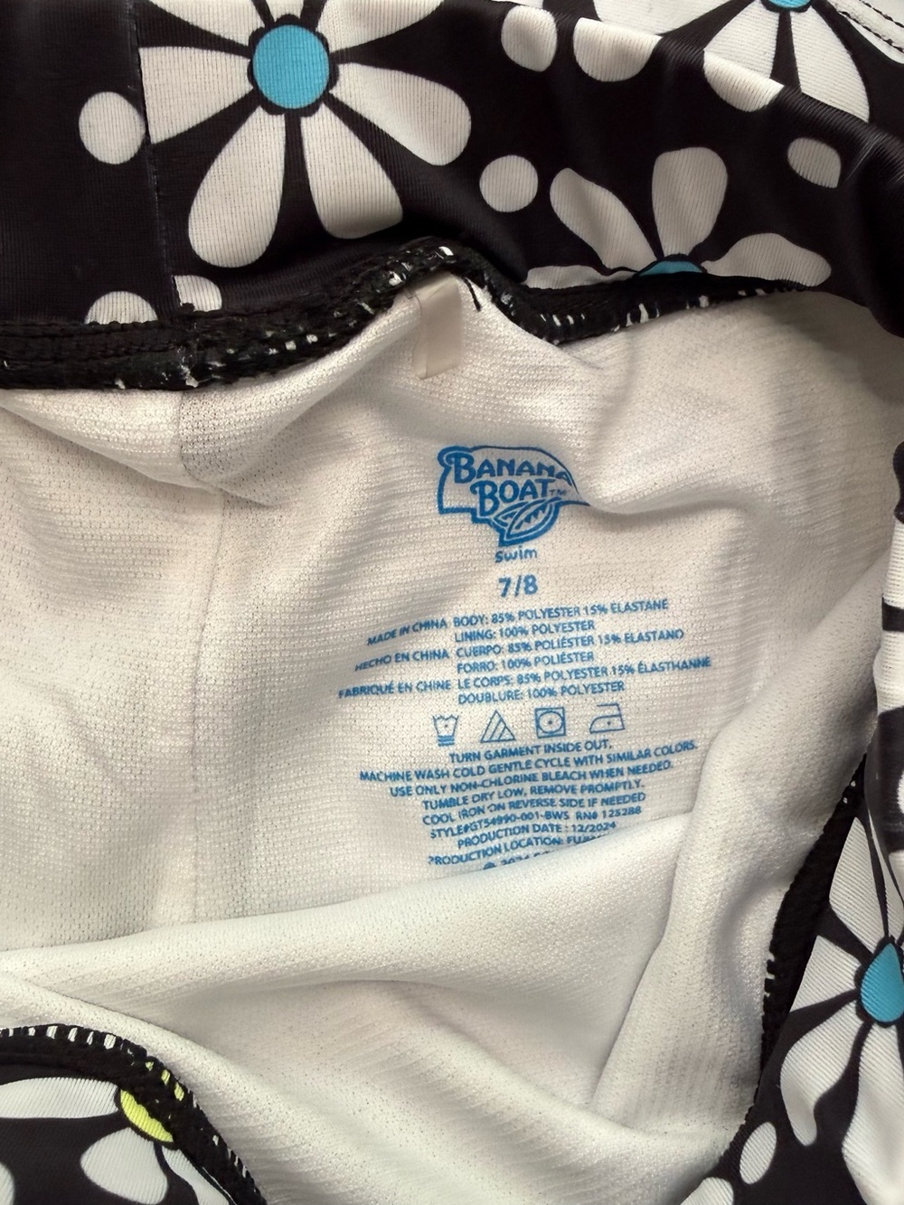 NWOT Banana Boat  Black White Daisy Print Kids Rashguard 3 Pc Set Blue Accent - Picture 4 of 10